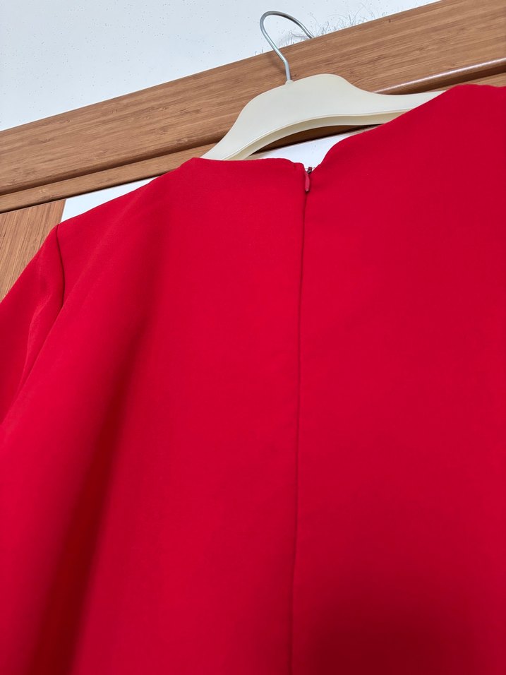Kırmızı Kısa Kollu Pliseli Kadın Elbise - Görsel 4
