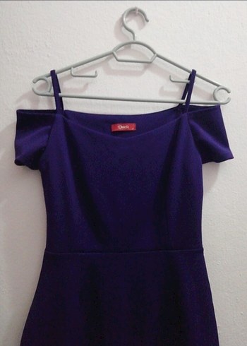 Mor Kayık Yaka Askılı Balık Abiye Elbise - Görsel 3