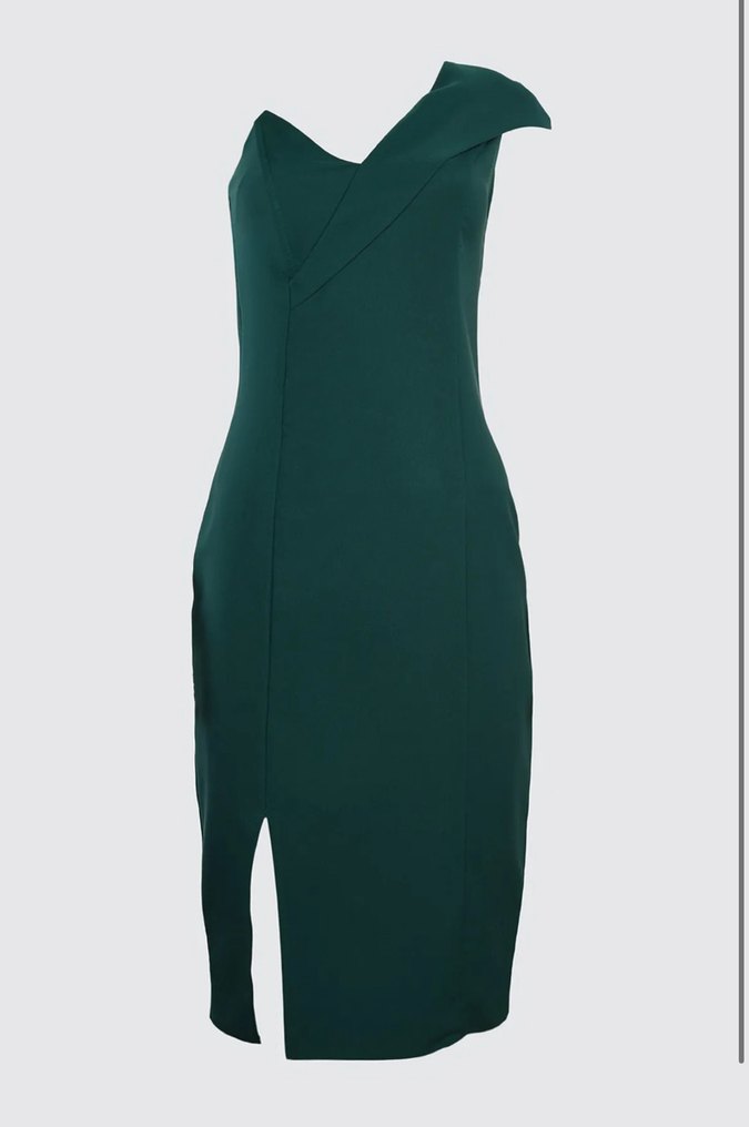 Tek Kollu Balık Yeşil Abiye Elbise - Görsel 2