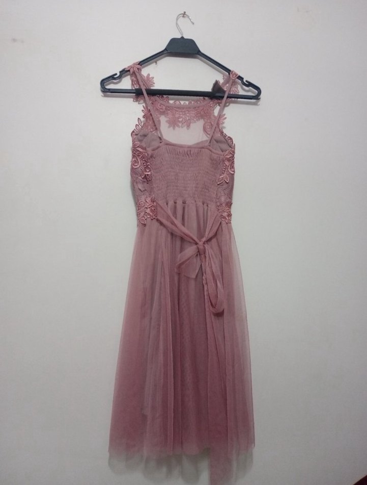 Pembe Dantelli Tüllü Abiye Elbise - Görsel 4