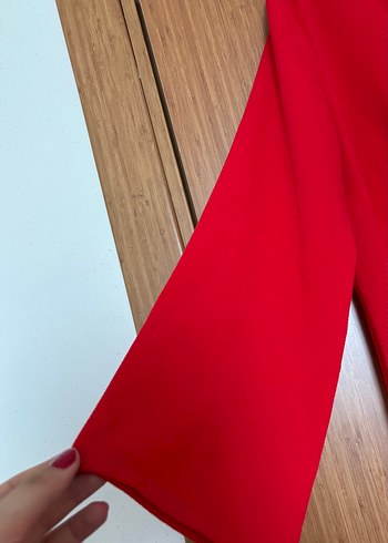 Kırmızı V Yaka HM kırışmaz kumaş Elbise - Görsel 3