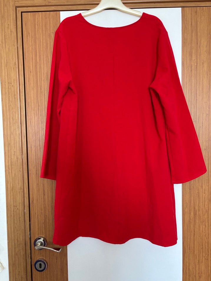 Kırmızı V Yaka HM kırışmaz kumaş Elbise - Görsel 5