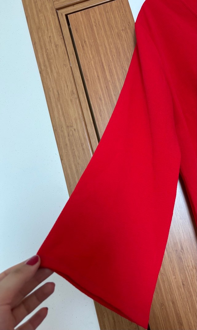 Kırmızı V Yaka HM kırışmaz kumaş Elbise - Görsel 3