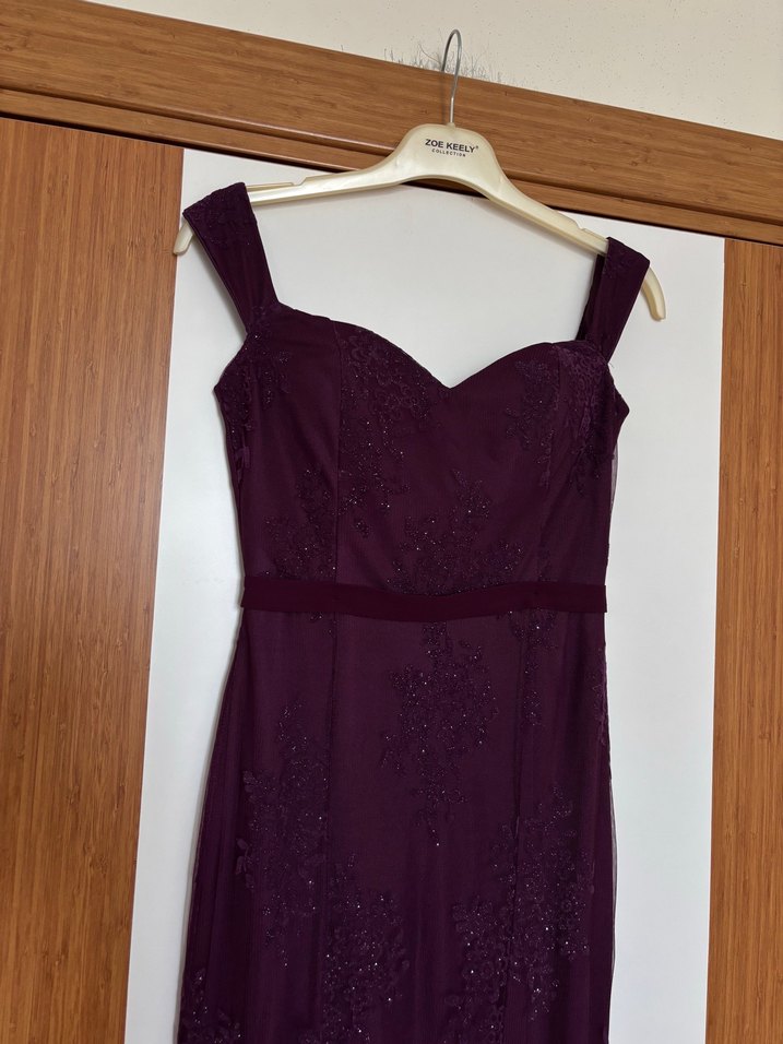 Mor Askılı Simli Uzun Balık Model  Abiye Elbise - Görsel 5