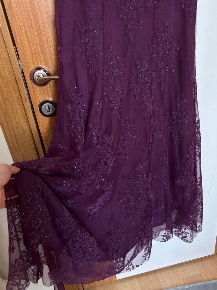 Mor Askılı Simli Uzun Balık Model  Abiye Elbise - Görsel 3