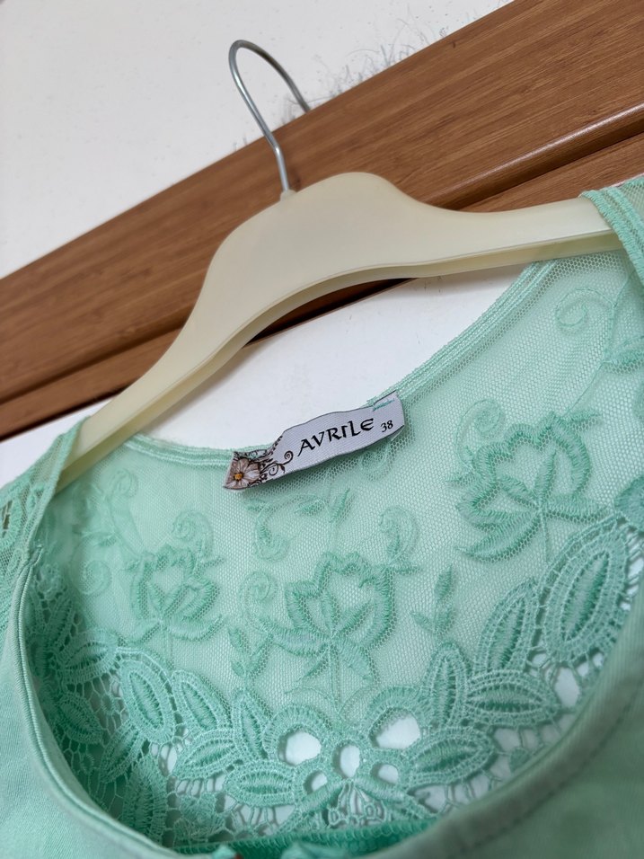 Su Yeşili Fermuarlı Dantelli Kısa Balık Dar Kesim Elbise - Görsel 3