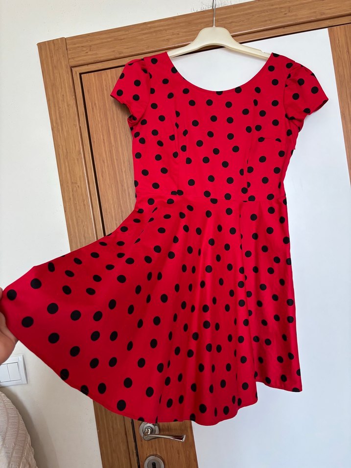 Kırmızı Siyah Puantiyeli Çan Elbise - Görsel 2