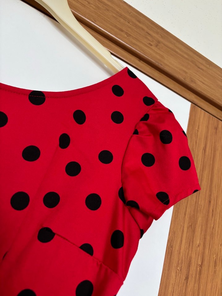 Kırmızı Siyah Puantiyeli Çan Elbise - Görsel 4