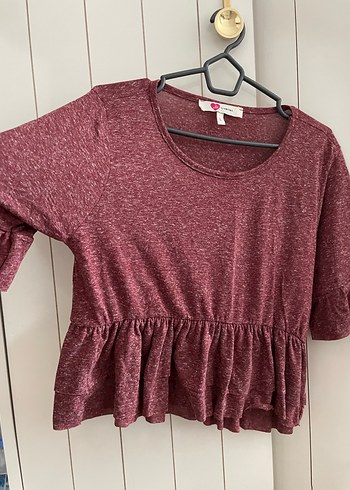 Bordo Fırfırlı Pamuklu Kadın Bluz - Görsel 3