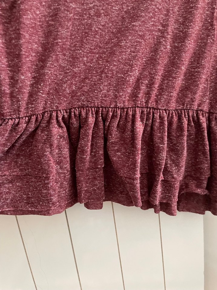 Bordo Fırfırlı Pamuklu Kadın Bluz - Görsel 4