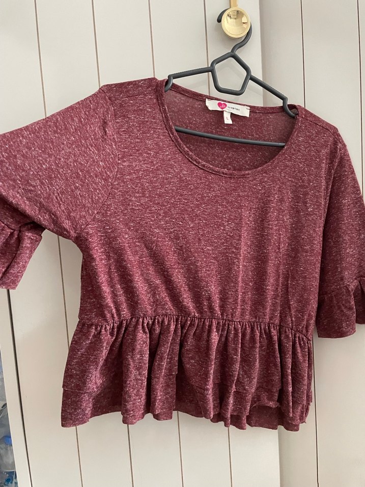 Bordo Fırfırlı Pamuklu Kadın Bluz - Görsel 3