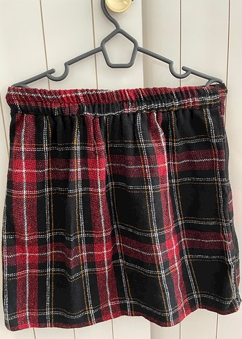 Kırmızı Ekose Kemerli Midi Kadın Etek - Görsel 3