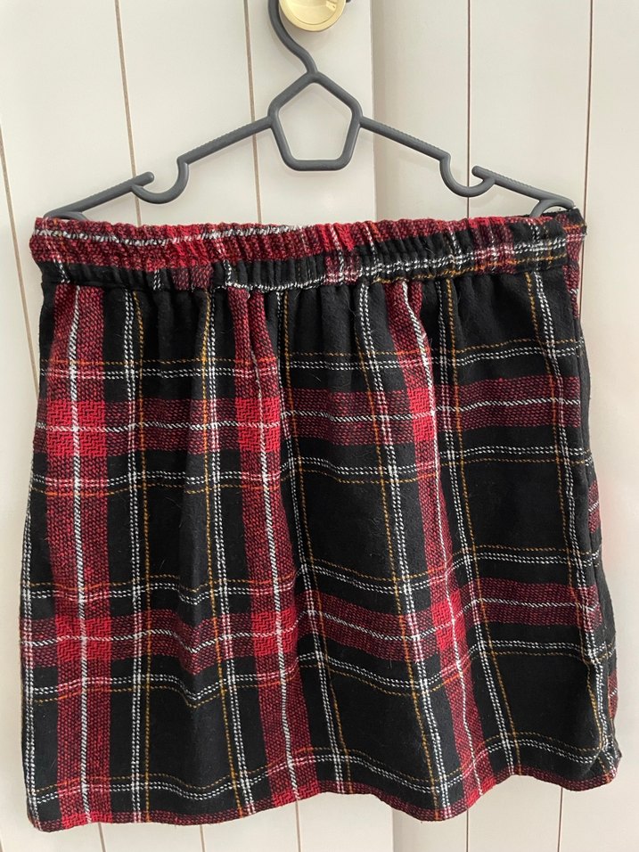 Kırmızı Ekose Kemerli Midi Kadın Etek - Görsel 3