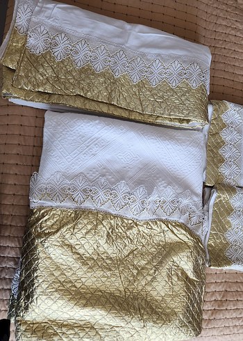 Nakışlı Beyaz Parlak pike takimi - Görsel 5