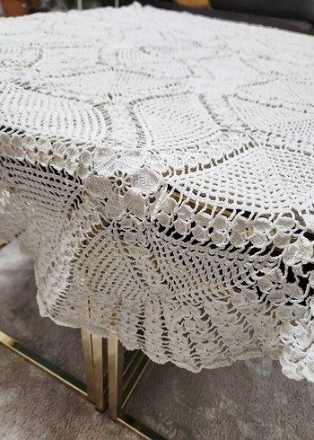 Vintage El Örgüsü altıgen Dantel Masa Örtüsü - Görsel 3