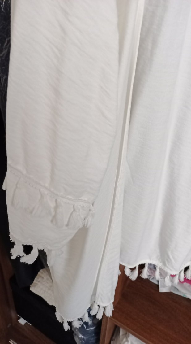 Beyaz Bohem kimono plaj - Görsel 2