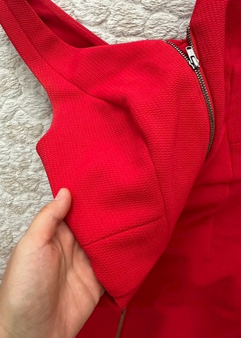 xs Beden kırmızı Renk Kırmızı Fermuarlı V Yakalı Midi Elbise