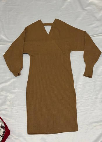 Kahverengi Süet Kemerli Midi Elbise - Görsel 6