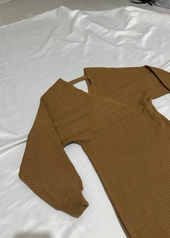 Kahverengi Süet Kemerli Midi Elbise - Görsel 5