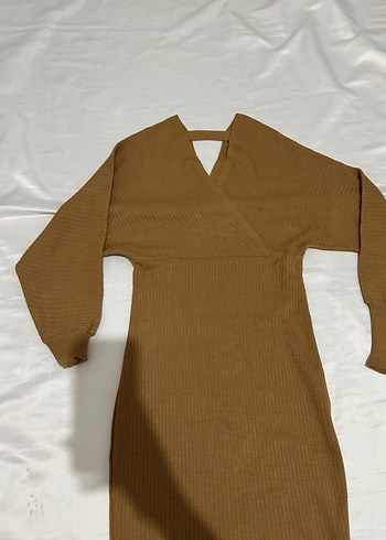 Kahverengi Süet Kemerli Midi Elbise - Görsel 4