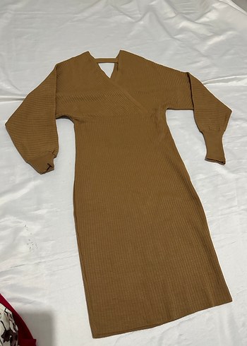 Kahverengi Süet Kemerli Midi Elbise - Görsel 3