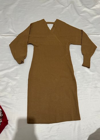 Kahverengi Süet Kemerli Midi Elbise - Görsel 2