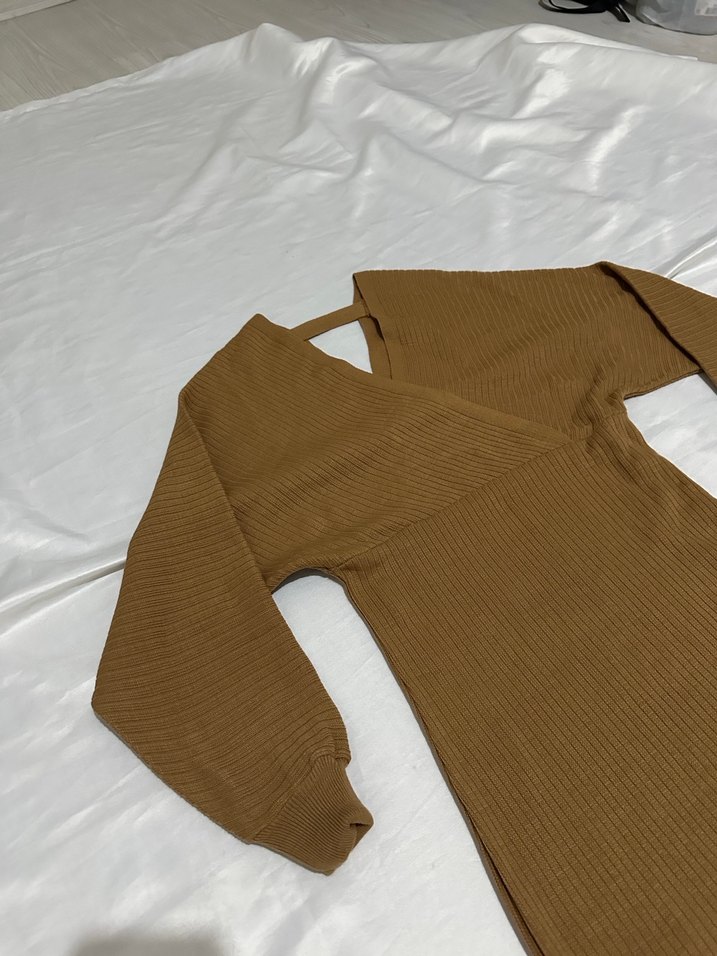 Kahverengi Süet Kemerli Midi Elbise - Görsel 5