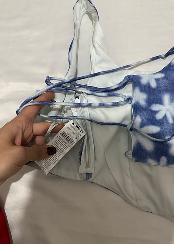 Mavi Çiçek Desenli Düğmeli Bustiyer - Görsel 8