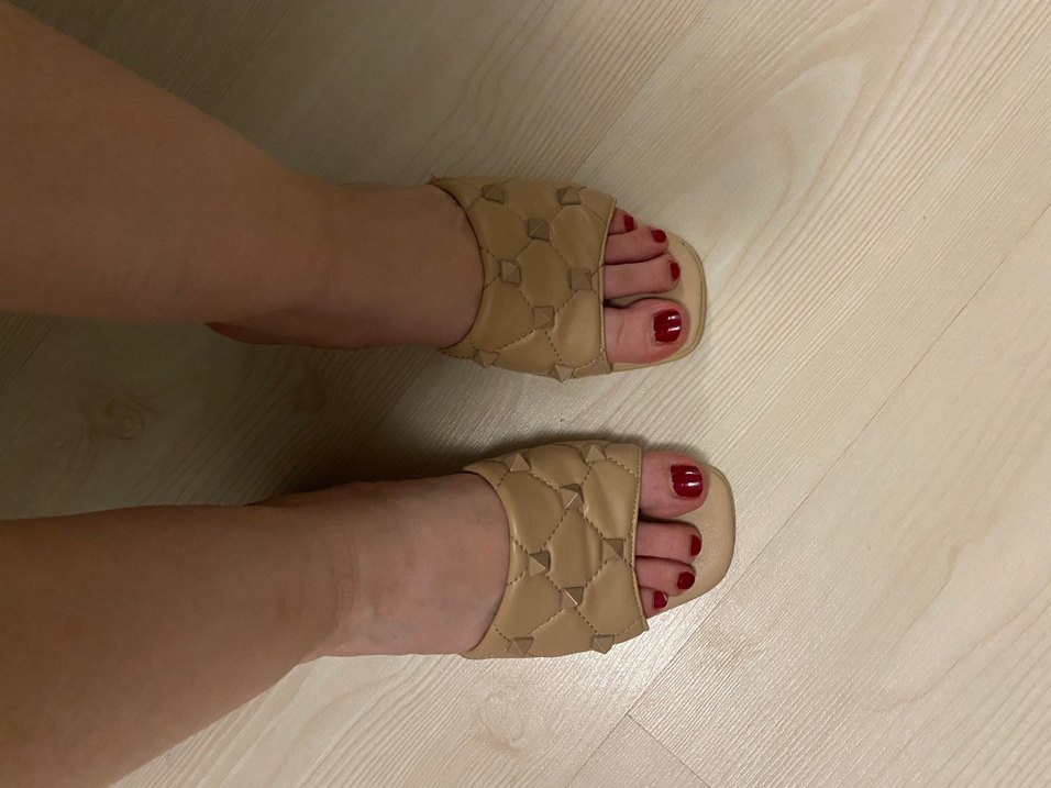 Bej Kadın Terlikler, Blok Topuklu, Tokalı - Görsel 2