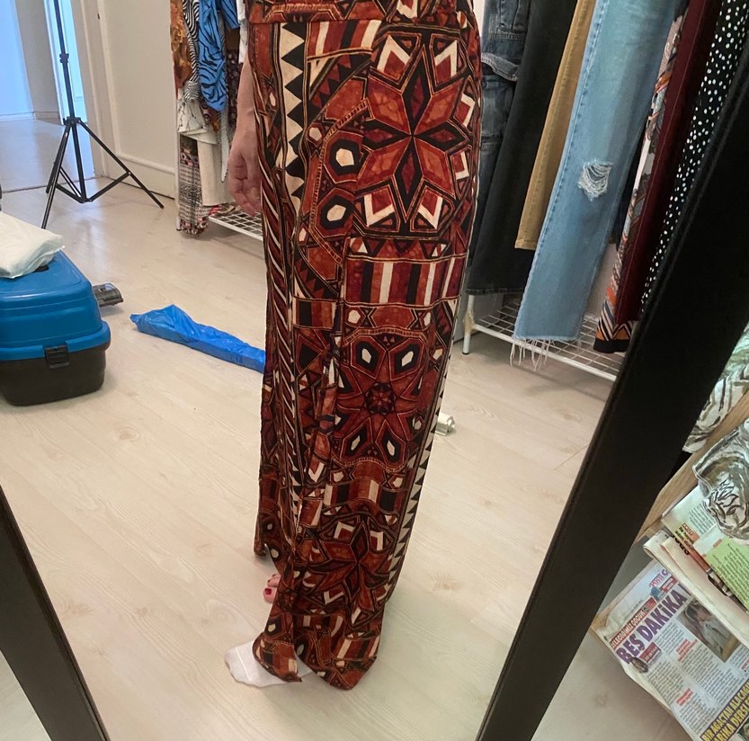 Bohem Desenli Kahverengi Kadın Kumaş Pantolon - Görsel 2