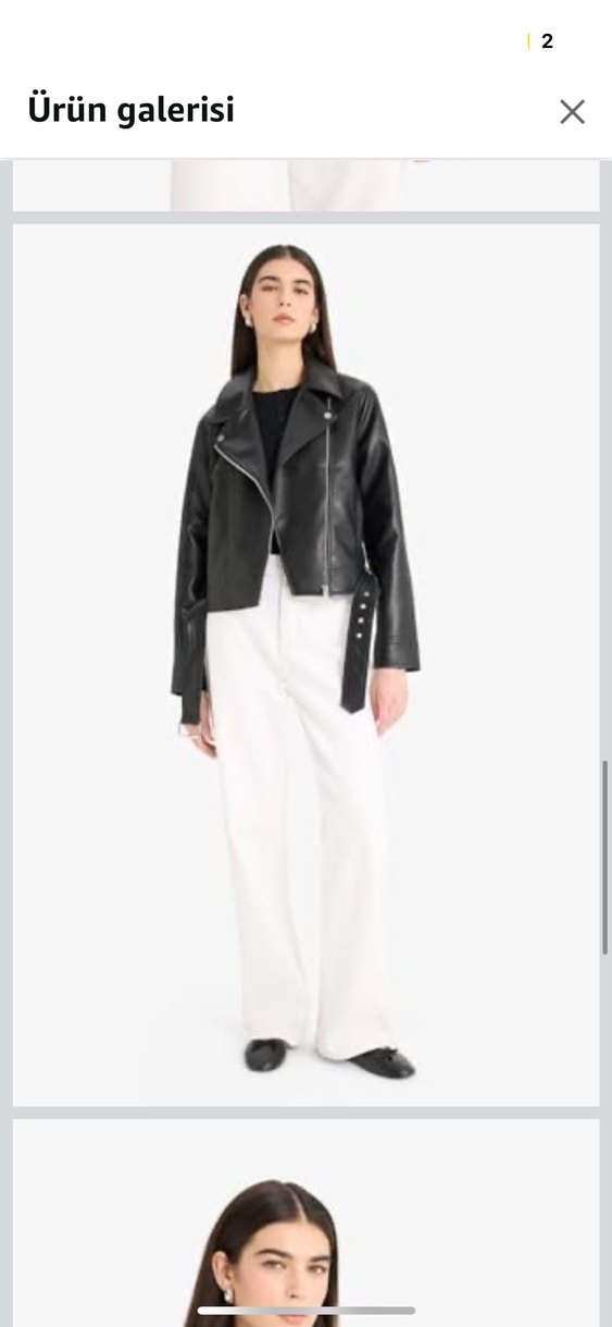 Kadın Siyah Deri Kemerli Biker Ceket - Görsel 2