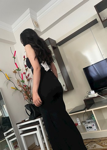 Siyah Straplez Uzun Abiye Elbise - Görsel 3