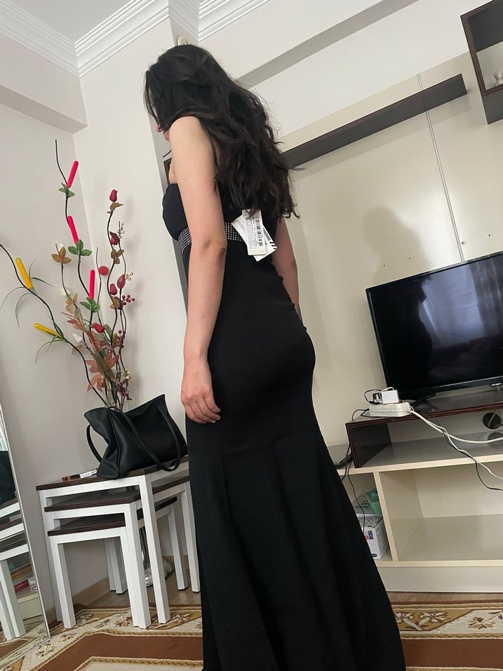 Siyah Straplez Uzun Abiye Elbise - Görsel 2