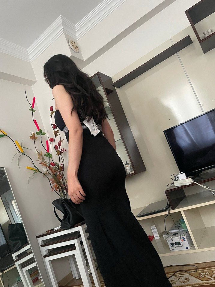 Siyah Straplez Uzun Abiye Elbise - Görsel 3