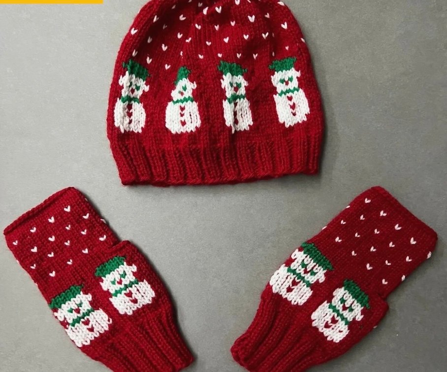 Kırmızı Örgü Parmaksız Kadın Eldiveni - Görsel 2