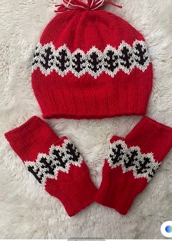 Renkli Örgü Kadın Bere ve Eldiven Seti El örgüsüdür - Görsel 2