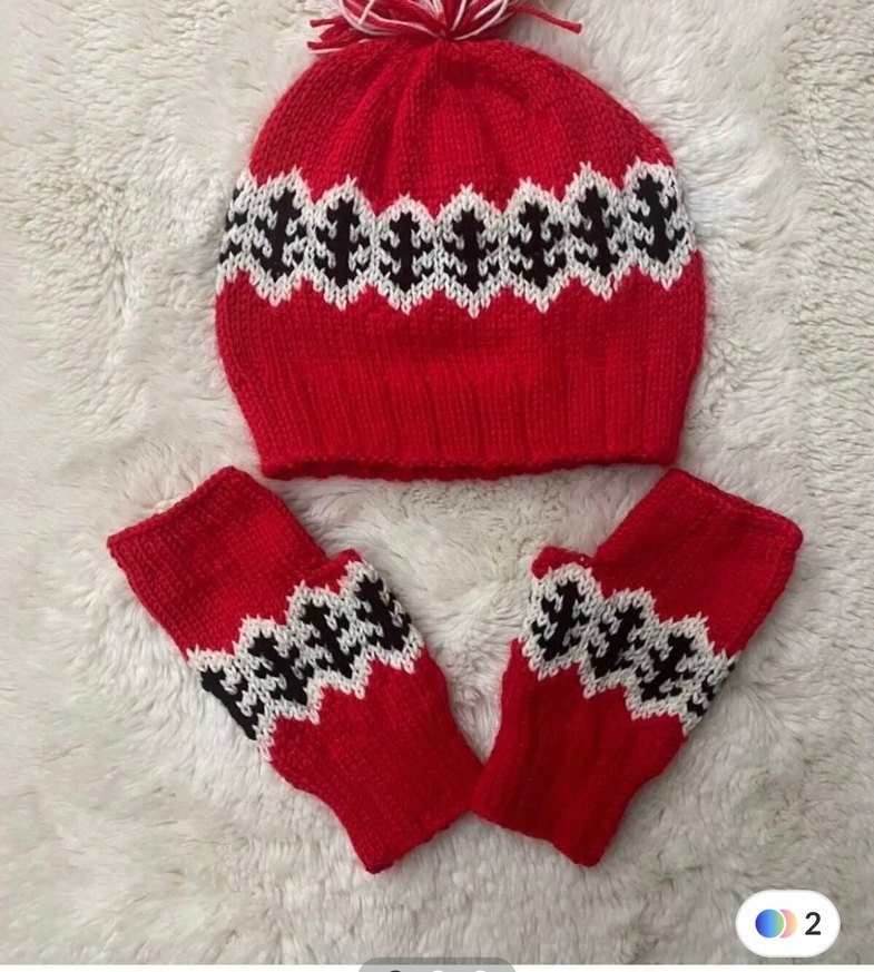 Renkli Örgü Kadın Bere ve Eldiven Seti El örgüsüdür - Görsel 2