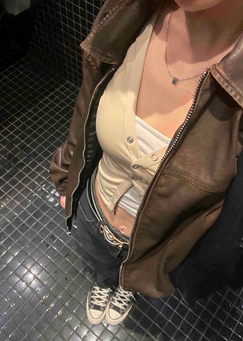 Pull and Bear Kahverengi deri ceket