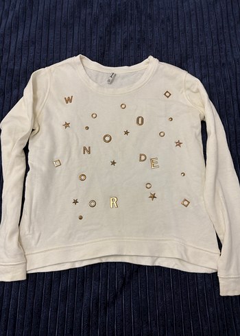 Beyaz Kadın Pamuklu Uzun Kollu Sweatshirt