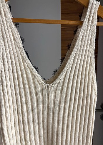 V Yaka Bej Triko Uzun Elbise - Görsel 3