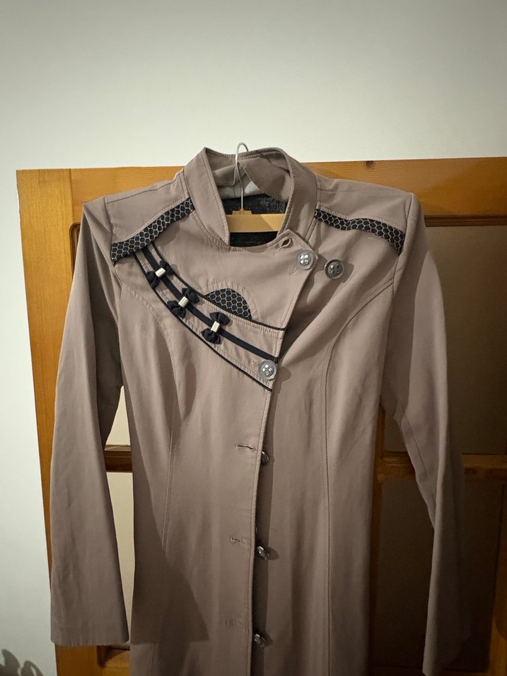 Bej Uzun Kadın Keten Düğmeli Kaban - Görsel 2