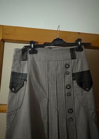 Gri Vintage Pilili Uzun Etek - Görsel 2