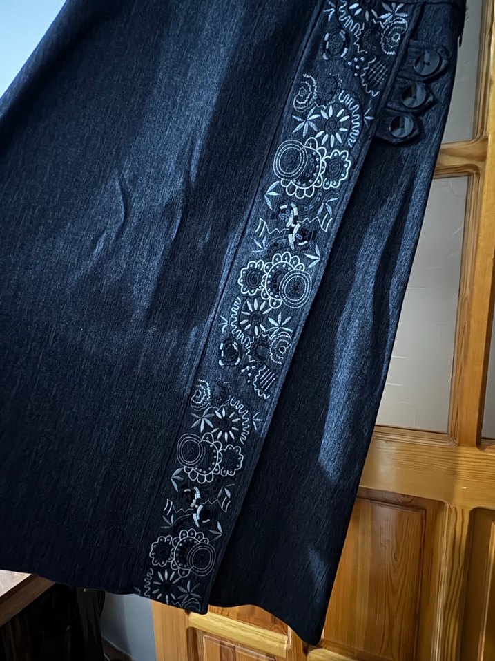 Nakışlı Gri Uzun Kot Etek - Görsel 3