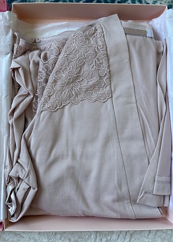 m Beden Pudra Kadın Saten Uzun Kollu Pijama Takımı