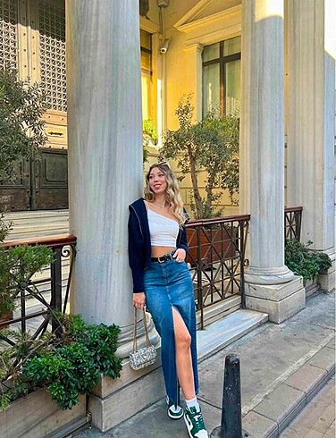 Milla yırtmaçlı jean etek