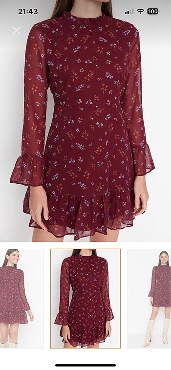 m Beden Bordo elbise