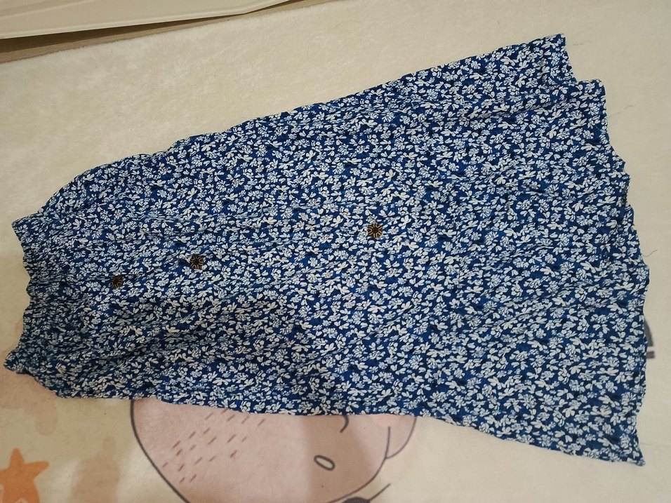 Düğmeli Mavi Desenli etek - Görsel 2