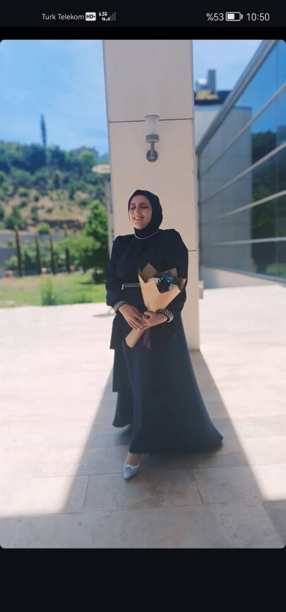 Uzun Kollu Lacivert Tesettür Mezuniyet Elbisesi - Görsel 2