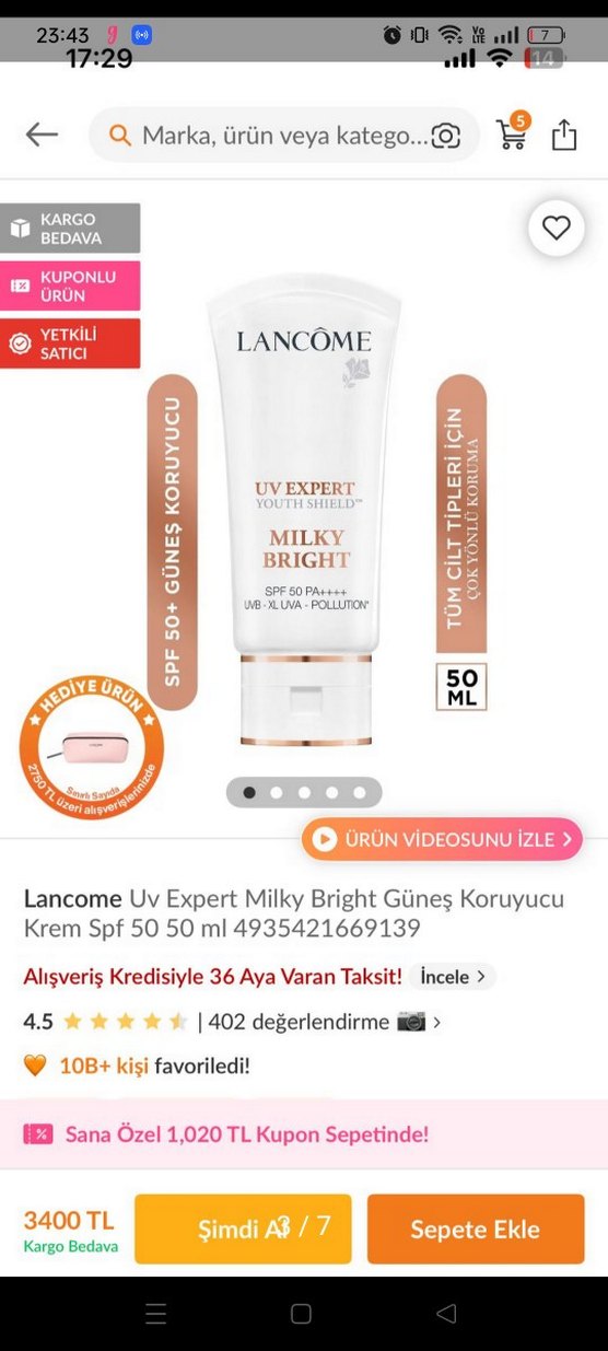 Lancôme UV Expert Milky Bright SPF50 Güneş Koruyucu 50ml - Görsel 3