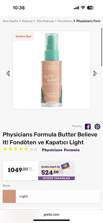 Beden Renk Kapatıcılı Fondöten
